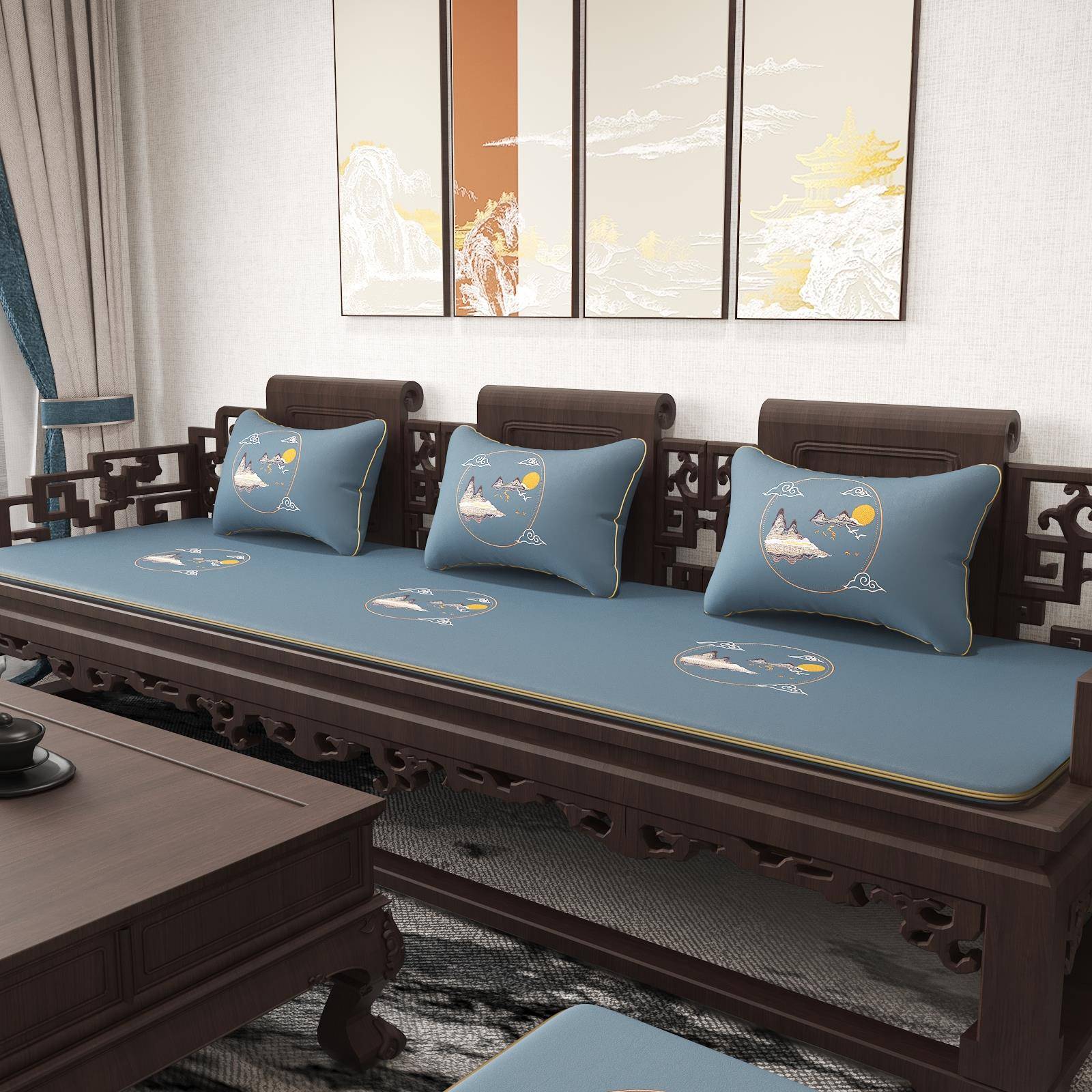 新中式红木沙发坐垫夏季凉席客厅实木椅子垫餐桌垫茶椅垫防滑定制 - 图2