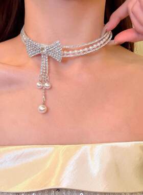 Dolly千金感 闪锆蝴蝶结choker项链女轻奢高级感宴会礼服配饰