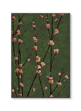 复古南洋风客厅装饰画梅法式沙发后面背景墙挂画中古风壁画绿色