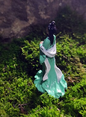 黄铜美女侠客江湖故古风物盆景假山流水鱼池微缩景观造景