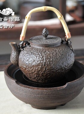 问古斋电陶炉 台式老岩泥静音功夫茶具煮茶器铁壶银壶泡茶炉