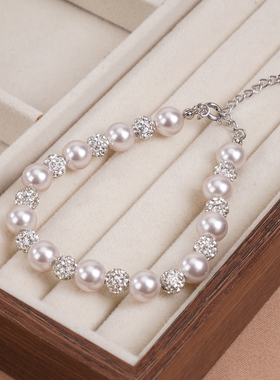 曼塔玫瑰紫珠手串爆闪珍珠手链