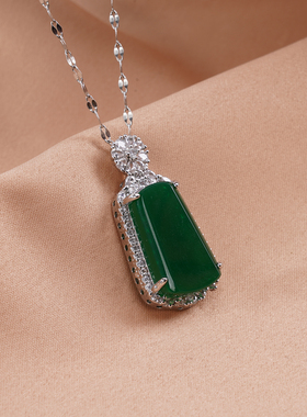 新中式国风绿色几何掉吊坠项链女