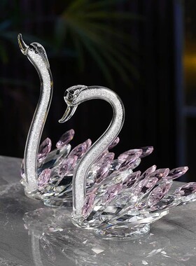 水晶天鹅摆件轻奢高档家居装饰品