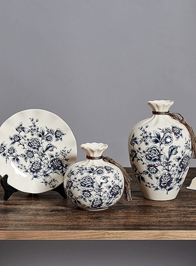 新陶瓷瓶青装饰品客厅书房电视酒柜博古架摆设