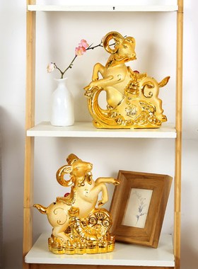 招财金羊陶瓷存钱罐工艺品电视柜客厅办公室酒柜家居饰品