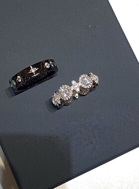 四芒星白雪公主黑武士戒指女小众设计轻奢高级感满天星情侣款对戒