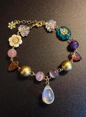 中古vintage月光石雪花串珠手链轻奢高级感独特小众设计手串手饰