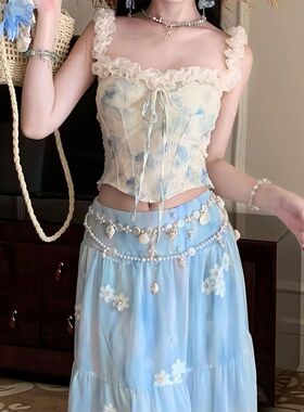 度假风多层仿贝壳串珠流苏腰链女款高颜值海边腰带裙子装饰身体链