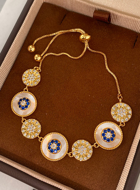 「炽焰金眸」法式复古八芒星圆盘手链女高级感时尚显白虎眼石手饰