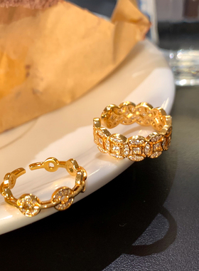 中古金色满钻五帝钱戒指2025年新款复古精致小众高级感钱多多指环