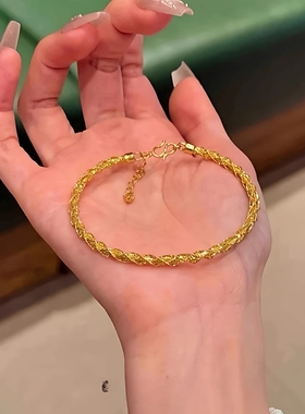 「金光熠熠」古法仿金碎碎冰爆闪手镯新中式复古轻奢精致小众手饰