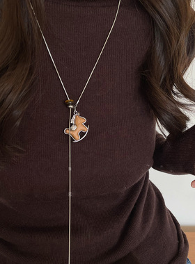 复古小马编绳吊坠项链女款秋冬本命年装饰毛衣链小众长款衣服配饰