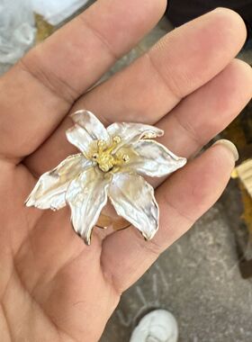 超有质感！复古紫色鎏金花蕊立体花瓣戒指优雅气质尾戒高级感指环
