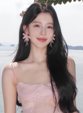 韩国新款超仙粉色水晶花朵耳环项链套装时尚小众甜美少女心锁骨