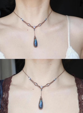 【蓝眼泪】清冷感蓝色水滴吊坠项链女气质精致毛衣链高级感锁骨链