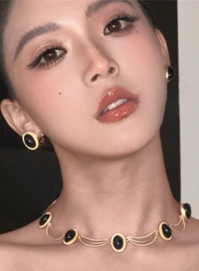 宫廷风复古椭圆几何耳环项链套装