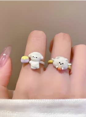 趣味卡通滴釉小狗戒指女小众设计感甜美指环可调节创意可爱食指戒