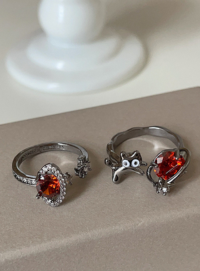 小众设计感猫咪戒指女辣妹甜酷时尚个性精致潮流开口指环手饰小众