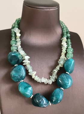 中古vintage双层不规则碎石串珠项链复古宫廷风气质个性百搭项饰