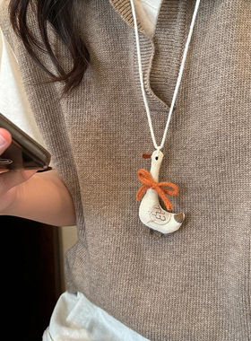 韩国卡通毛绒小狗小熊项链凹造型可爱女生卫衣配饰个性长款毛衣链