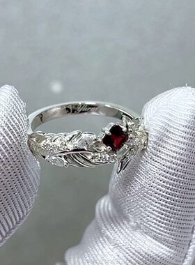 恋与衍生同款深空秦彻灵羽相契羽毛婚戒浪漫轻奢公主红色锆石戒指