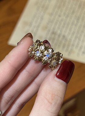 中古风鸢尾花蝴蝶锆石戒指