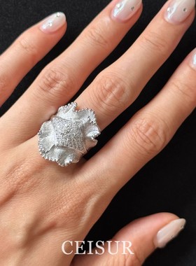 重工银色拉丝细闪裙边戒指女款独特小众设计指环轻奢高级感食指戒