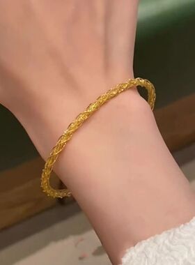 新中式金色麻花圈碎碎冰手镯复古轻奢精致高级感手镯经典时尚手链