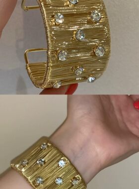 古早辣妹!爆闪夸张手镯女小众vintage复古高级感金色欧美风手环