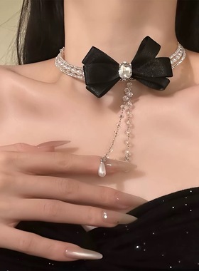 【名媛序曲】甜美气质蝴蝶结锆石项链设计感choker颈链高级感配饰
