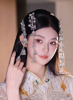 新中式银色流苏风铃新娘发夹