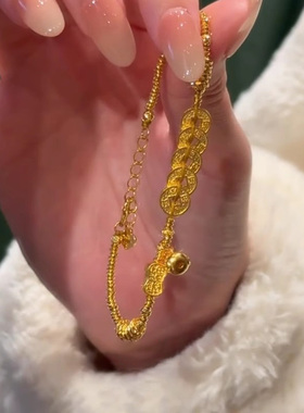 金色五帝钱葫芦手链女款轻奢小众精致新中式国风福禄盘缠招财手饰