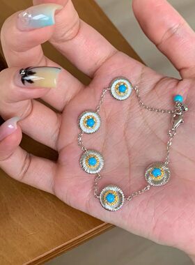 银色中古拉丝雏菊手链项链清冷感高级感锁骨链小众轻奢手饰气质款