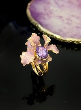 「鸢尾幻紫」珐琅彩色羽翼耳坠立体鸢尾花复古重工晚宴耳环耳饰品