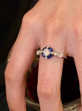 【北极星】灵动蓝宝色闪钻戒指女款小众设计食指戒轻奢高级感指环