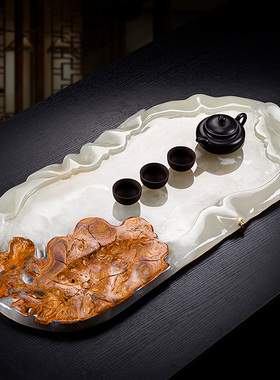 石诚记玉石茶盘排水式茶现代功夫茶具天然石头茶台大号