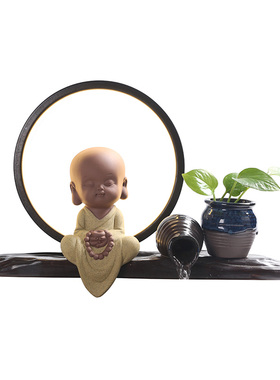 招财流水加湿摆件灯圈循环水客厅生财创意家居装饰办公室桌面开业