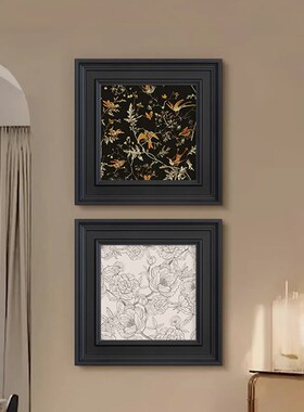 法式中古奶油风客厅饰画玫瑰立体浮雕玄关挂画黑色框壁