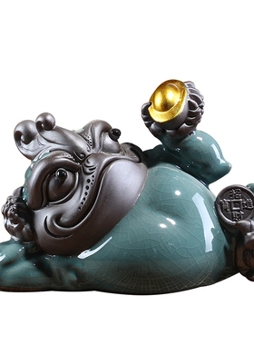 招财金蟾茶宠精品养哥窑玄关微景观鱼缸造景动物装饰品蟾蜍