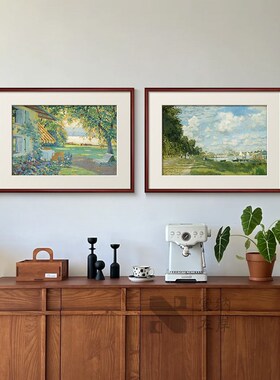 艺术园轻法式绿色风景客厅饰画中古风卧室床挂画