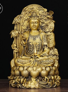 黄铜婆娑三圣佛像摆件地藏王菩萨观世音如来佛祖莲花坐像家居摆件