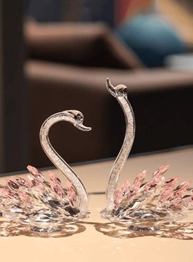 粉色水晶天鹅脖子灌钻轻奢摆件餐桌客厅摆件