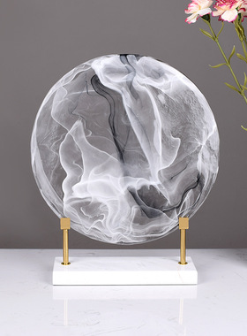 新中式现代轻奢几何圆盘摆件客厅玄关样板房软装电视柜铁艺装饰品