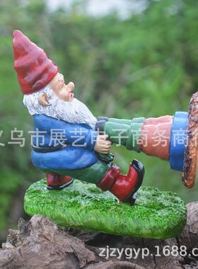 滑稽的侏儒Funny dwarf庭院被困精灵摆件 树脂工艺品元素公仔