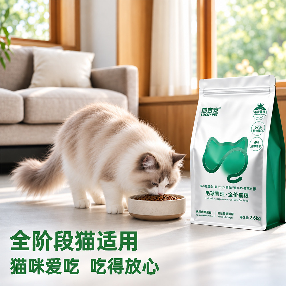 【猫吉宠】全价猫粮 猫草冻干益生元膨化粮 高肉含量营养健康猫粮 元膨实拍商品图