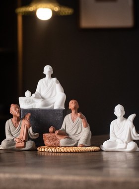 茶圣陆羽伯牙紫砂茶宠小茶桌茶盘装饰品历史人物盆栽假山造景