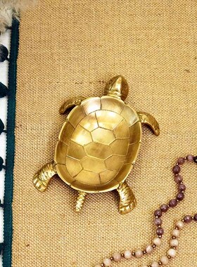 费灵家居印度进口黄铜乌龟造型收纳碟小果盘皂盒手工铜工艺品摆件