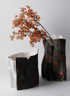 复古侘寂风做旧仿朽木陶瓷瓶酒店民宿客厅玄关创意器装饰