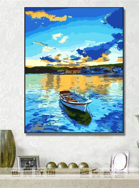 飞的更自绘油彩画大风景鸥日出客厅卧室饰油画